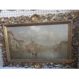 James Salt- signed oil on canvas of Venice in carved Florentine frame, canvas approx 60 cm x 34 cm