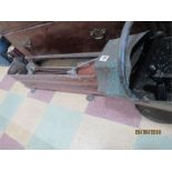 A brass fender, copper coal scuttle, cast iron foot scraper etc