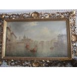 James Salt- signed oil on canvas of fishing boats and gondolas in Venice, in carved Florentine frame