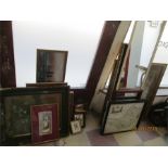 A collection of various pictures, mirrors etc. including watercolour of sailing ships , maps, prints