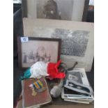 A small quantity of WWII memorabilia including photographs, pay book etc along with a set of WWI