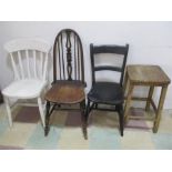 Three various chairs and a stool