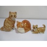 Two Winstanley cats with glass eyes ( size 1 & 2) and one other similar- size 1 cat damage to tail