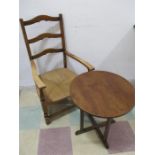 A ladder back chair along with an Art Deco occasional table