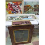 Four oil paintings and a mahogany framed print- Colin Richardson, unsigned oil on board in the