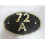 72A Exmouth Junction, oval cast iron steam locomotive shed plate