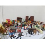 A quantity of various toys including a fort with plastic soliders, indians, cavalry figures,
