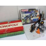 A Meccano Space-X-Ploreer (4840) along with a vintage Monopoly and Totopoly board game