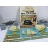 A Billing Boat Birgitte No. 494 self assembly kit, 2 model naval ships and a build a ship in a