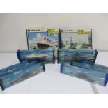 A collection of 10 boxed Minic naval ships by Hornby and 2 Minic harbour sets