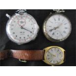 A Montine 25 Jewel automatic gents wrist watch, Smiths stopwatch and a French Railway pocket watch