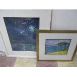 Andrew Tozer, Two oil paintings "Warm summer light St. Anthony Head and one other of fireworks