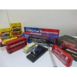 A quantity of various diecast car models etc including Esso Car Transporter, Classic Sports Car