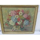 A still life , oil on canvas signed Bernard Ninnes "Spring" approx 61 cm x 31 cm