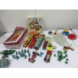 A quantity of various toys/games including diecast cars, plastic army figures, other various