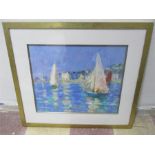 Andrew Tozer oil painting of sailing boats " A Gentle Scene, St. Mawes", approx 54cm x 45cm