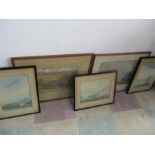 Three maritime watercolours signed A Hulk along with two watercolours of local scenes