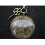 A continental 18ct gold pocket watch with Roman numerals and subsidiary seconds on an engraved dial