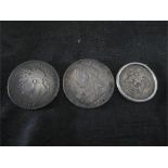 A George III 1821 Crown, Victoria 1897 Crown and a 1964 half dollar