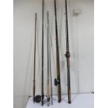 Collection of 5 fishing rods with reels