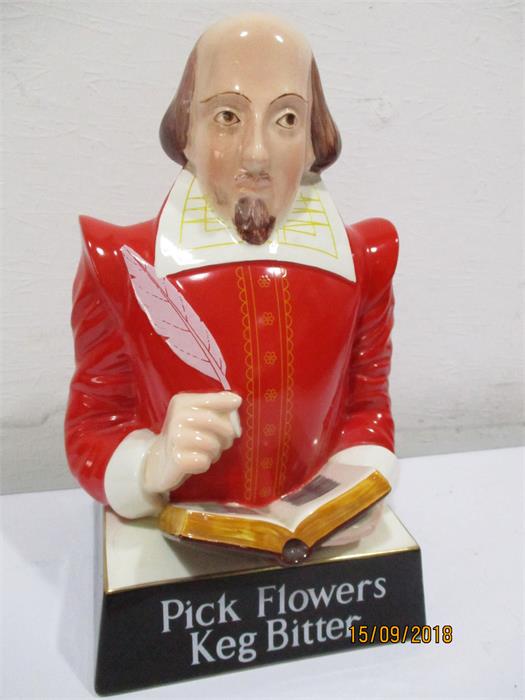 A Carlton Ware 'Pick Flowers Keg Bitter' advertising bust, modelled as William Shakespeare on an