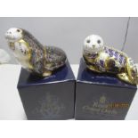 Royal Crown Derby Paperweights with gold stoppers - Walrus and Limited Edition Harbour Seal