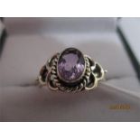 A 925 silver ring set with amethyst