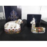 Royal Crown Derby paperweights with gold stoppers- Water Buffalo and a collectors guild Llama