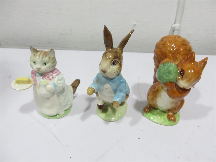 Four Beatrix Potters figures including Peter Rabbit, Squirrel Nutkin, Ribby and Mrs Tiggy Winkle - Image 2 of 8