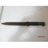 A wooden handled bayonet in metal scabbard, the blade stamped 4249 n, and 41 asw