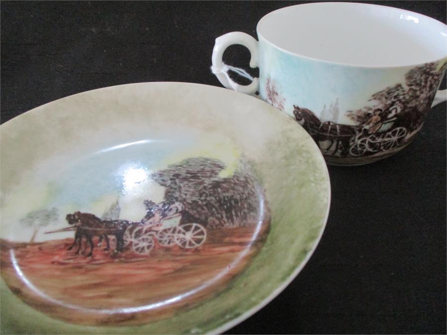 A set of four two handled cups and saucers by Royal Copenhagen, decorated with paintings by famous - Image 5 of 5