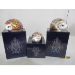 Royal Crown Derby Paperweights with gold stoppers - Bramble Hedgehog and Hawthorn Hedgehog both