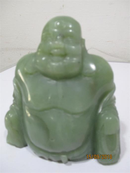 A Crown Ducal Art Deco two handled bowl, a "Jade" Buddha figure, Crown Devon moustache cup decorated - Image 8 of 13