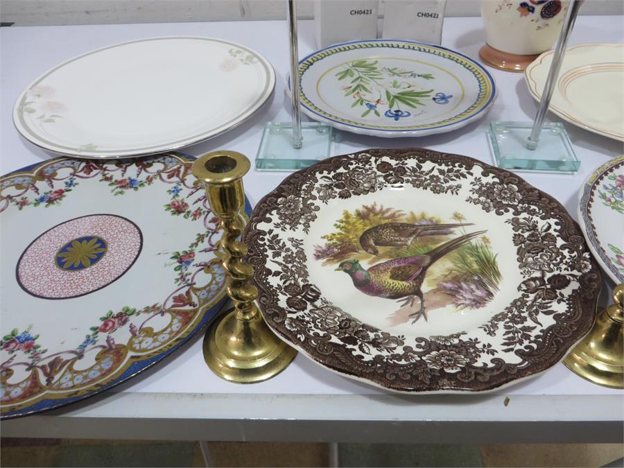 Six various plates along with two pairs of candlesticks and a jug - Image 2 of 4