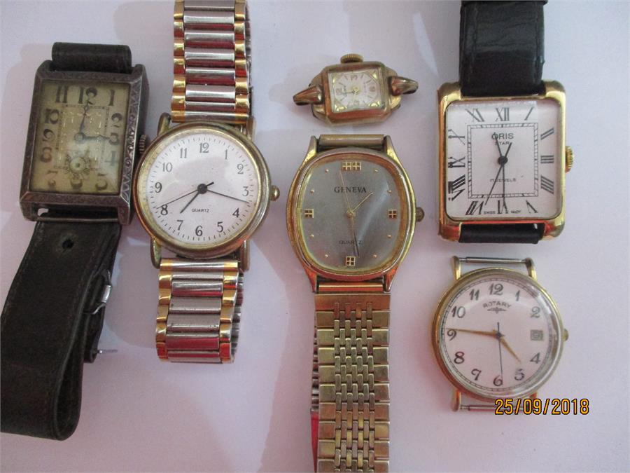 Six various watches including a 925 silver gent's watch, Geneva, Rotary, Oris etc.