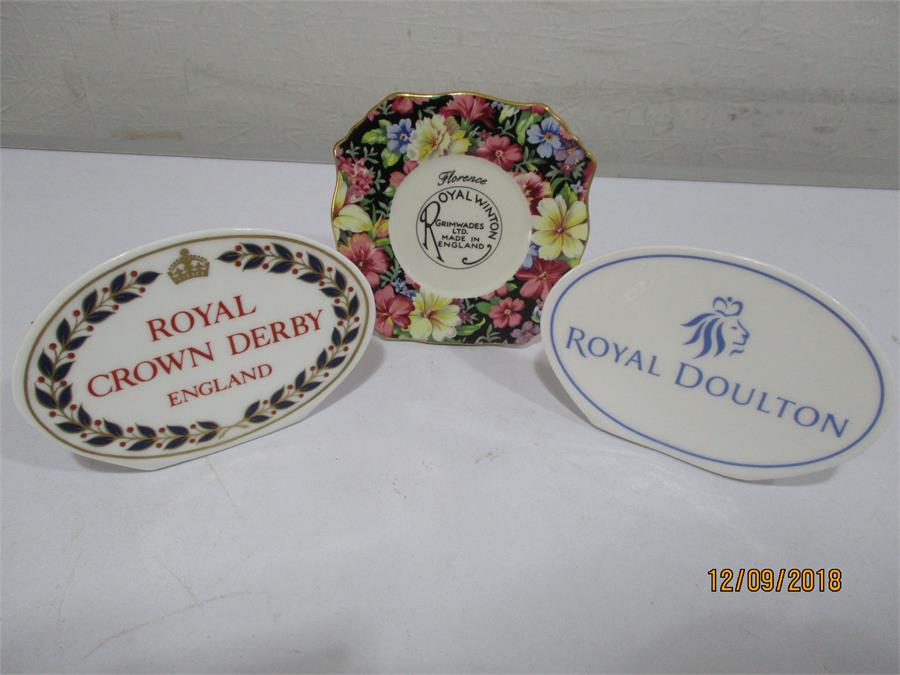 A collection of china "point of sale" name plates including Royal Crown Derby, Beswick, Royal - Image 5 of 5