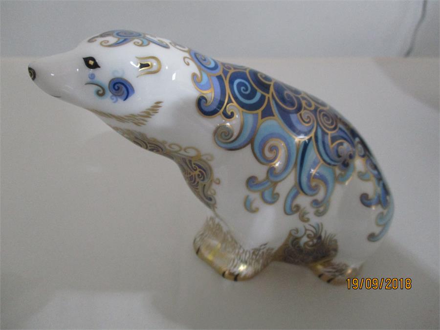 Royal Crown Derby Paperweights with gold stopper - Signed Polar Bear Cub Sitting and Polar Bear - Image 2 of 5
