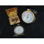 A continental silver ( marked 800) pocket watch with hand painted white enamel dial along with a