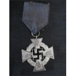 A Nazi WWII Faithful Service medal on faded blue ribbon