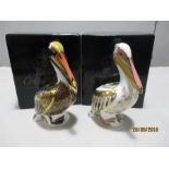 Royal Crown Derby Paperweight with gold stoppers - Brown Pelican and Limited Edition White Pelican