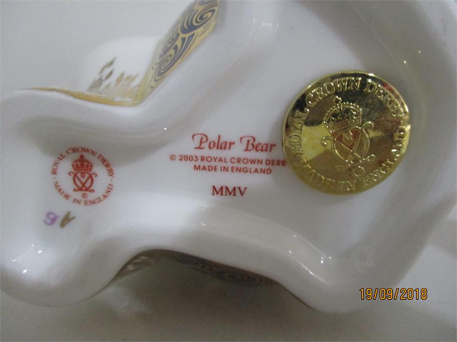 Royal Crown Derby Paperweights with gold stopper - Signed Polar Bear Cub Sitting and Polar Bear - Image 3 of 5