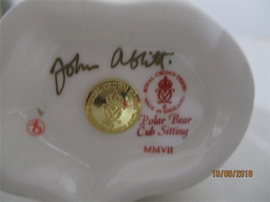 Royal Crown Derby Paperweights with gold stopper - Signed Polar Bear Cub Sitting and Polar Bear - Image 5 of 5