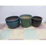 Three ceramic garden pots