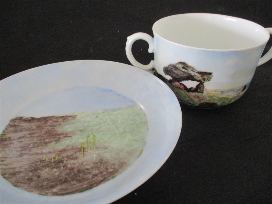 A set of four two handled cups and saucers by Royal Copenhagen, decorated with paintings by famous - Image 4 of 5