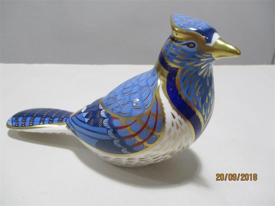 Royal Crown Derby Paperweights with gold stoppers - Pied Wagtail, Blue Jay, Song Thrush and Bluebird - Image 8 of 9