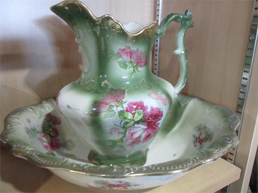 A large Victorian bowl ( A/F) pottery dish, vase and jug and bowl ( chip to bowl) - Image 7 of 7