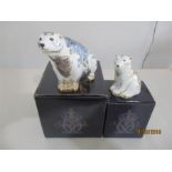 Royal Crown Derby Paperweights with gold stopper - Signed Polar Bear Cub Sitting and Polar Bear