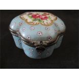 A small handpainted porcelain pot with hinged lid, Sevres style markings to base for 1754/5