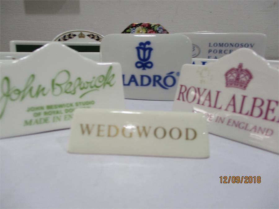 A collection of china "point of sale" name plates including Royal Crown Derby, Beswick, Royal - Image 2 of 5