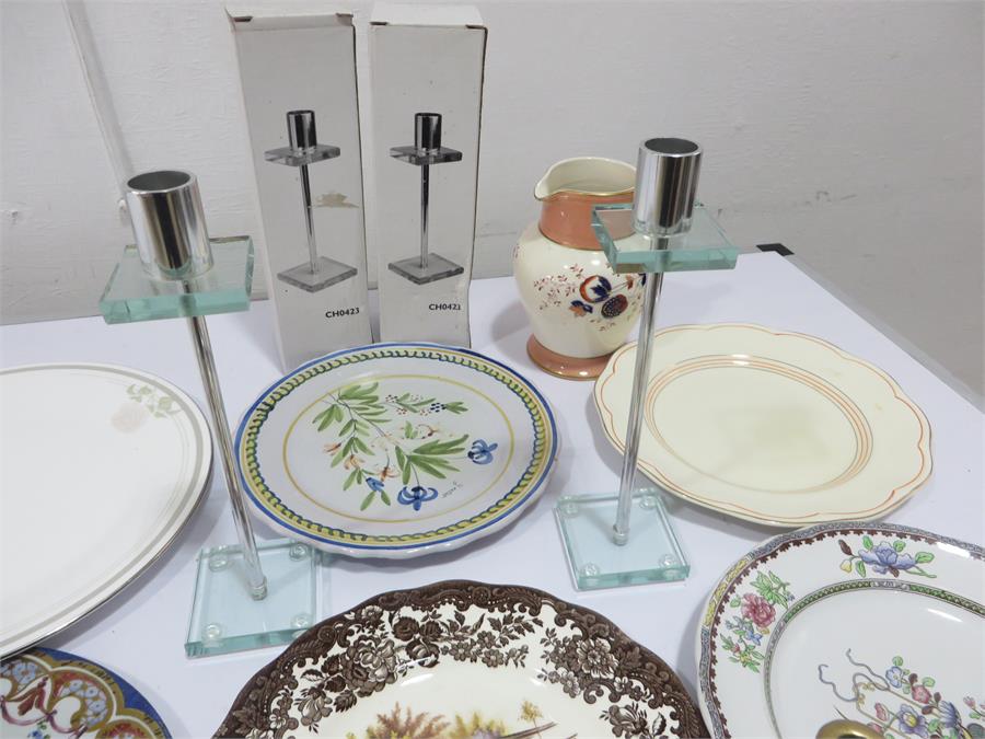Six various plates along with two pairs of candlesticks and a jug - Image 3 of 4